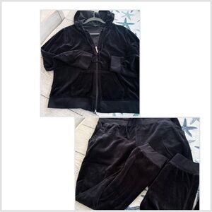 Ambiance Black luxe Velour Sweatsuit size Large women’s tracksuit loungewear EUC